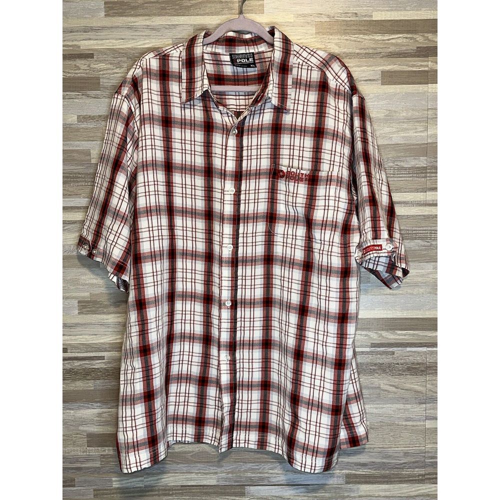 Vintage Southpole  Mens XL Red White Black Plaid Button Up Short Sleeve #183